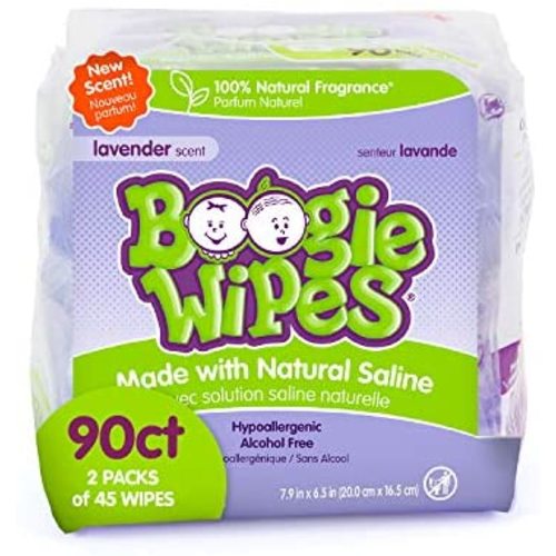 Baby Wipes by Boogie Wipes, Wet Wipes for Face, Hand, Body & Nose, Made with Vitamin E, Aloe, Chamomile and Natural Saline, Natural Lavender Scent, 90 Count