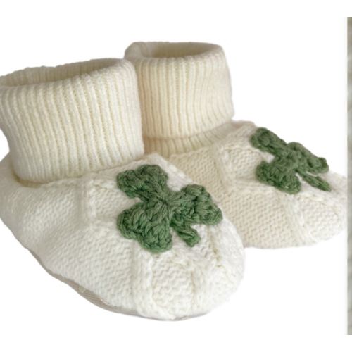 Baby Booties with Shamrock in Cream | Blarney