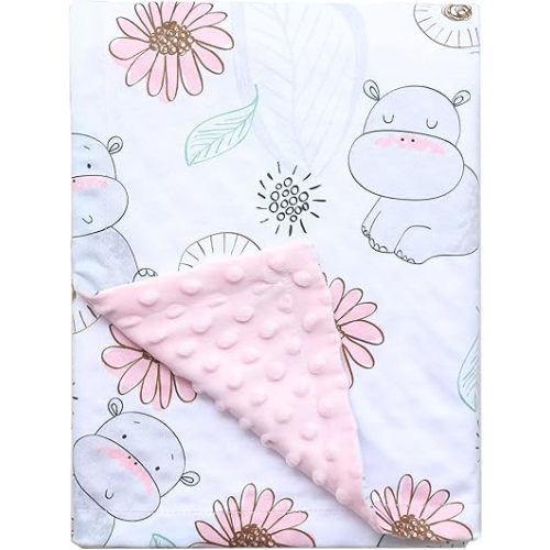 Soft Plush Baby Blanket for Boys Girls Unisex with Print Animal Pattern Double Layer Dotted Backing Bed Throws for Baby Crib Receiving for Newborns (pinkhippo)