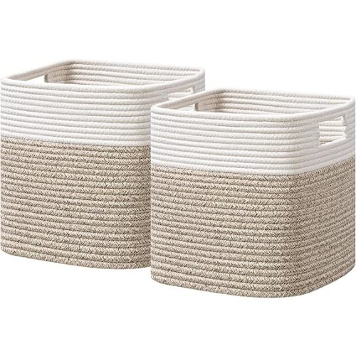 UBBCARE Storage Cubes 11 Inch, Cotton Rope Woven Baskets for Organizing, Cube Storage Bin for Baby Nursery, 2-Pack Square Toy Storage Baskets for Shleves Organizer, Closet, Kidsroom, Brown