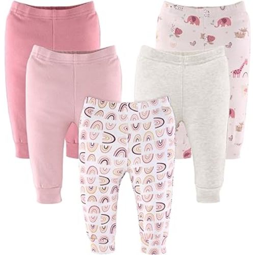 The Peanutshell Baby Pants for Girls, Newborn to 24 Months, 5 Pack, Rainbow Safari
