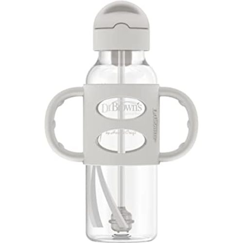 Dr. Brown’s® Milestones™ Narrow Sippy Straw Bottle with 100% Silicone Handles, 8oz/250mL, Gray, 1 Pack, 6m+