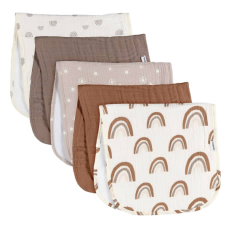 Gerber Baby Unisex Muslin Burp Cloths 5-Pack, Multi Rainbow, Large Size 20" x 10"