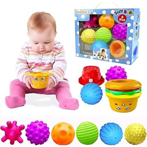 Sensory Balls for Baby, Infant Toys 6-12 Months, Textured Multi Balls for Toddlers 1-3 Colorful Soft Squeezy Bath Toys with Stacking Cups Montessori Toys for Babies Juguetes Para Bebes de 0 a 6 Meses