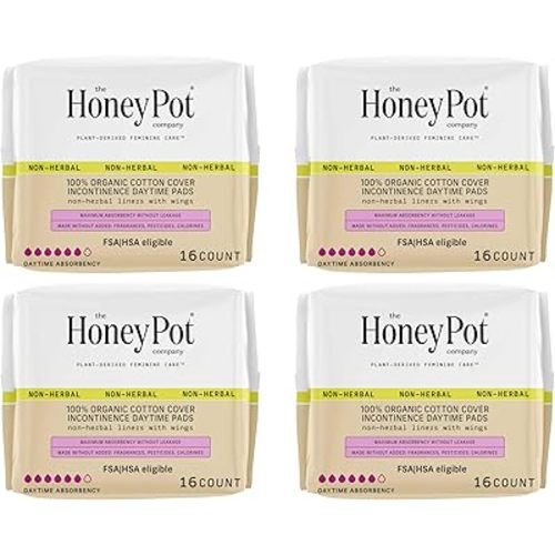 The Honey Pot Company - Incontinence Pads for Women - 64ct - Daytime Non-Herbal - Bladder Leak Control - Organic Cotton Cover & Ultra-Absorbent Pulp Core - FSA & HSA Eligible