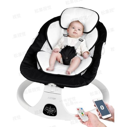 JUITOY Electric Baby Swings for Infants to Toddler Baby Swing with 5-Speed 5-Point Carabiner,with Bluetooth Music 10-Preset Melodies Gray
