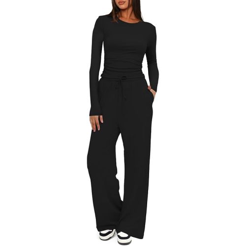 Darong Women's 2 Piece Sets Fall Outfits Long Sleeve Wide Leg Tracksuits Casual Lounge Set Matching Sets