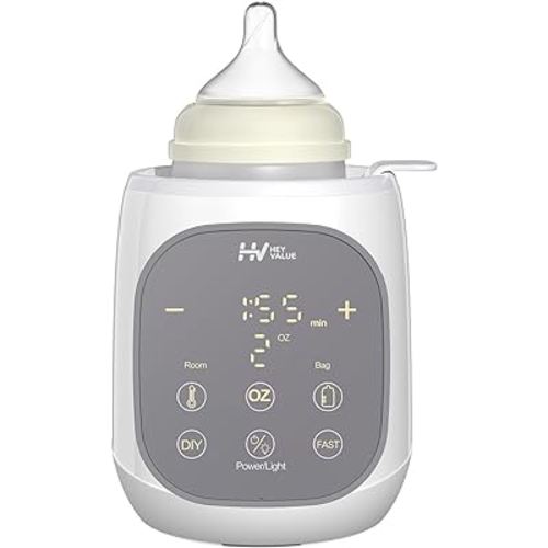 Fast Bottle Warmer, HEYVALUE 12-in-1 Water Bath Baby Bottle Warmer for Breastmilk and Formula with 24H Keep, Auto Shut-Off, Memory, Sterilize, Accurate Temp Control Baby Milk Warmers for All Bottles