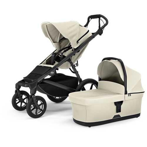 Thule Urban Glide 4-Wheel All-Terrain Stroller with NON-Magnetic Buckle + Bassinet Bundle - Soft Beige