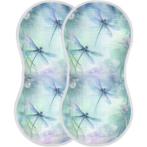Muslin Burp Cloth for Baby 2PCS Watercolor Dragonflies Super Absorbent Burping Cloths, Bibs for Newborn Boys Girls