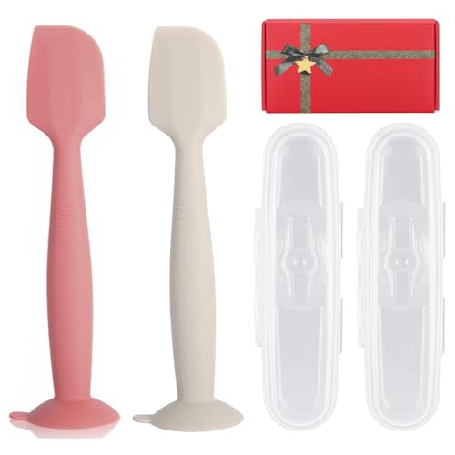 MAIKKB Baby Diaper Cream Spatula with Case,2 Large Diaper Spatula with 2 Travel Case 1 Gift Box,Soft Butt Paste Spatula Baby Butt Spatula,Diaper Cream Applicator Diaper Rash Spatula Red Beige