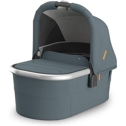 UPPAbaby Bassinet V3 - Compatible with Vista, Cruz, Ridge, Minu Strollers - Overnight Sleep Solution - Mattress, Sheet and Bug Shield Included - Callum (Stone Blue/Silver Frame)