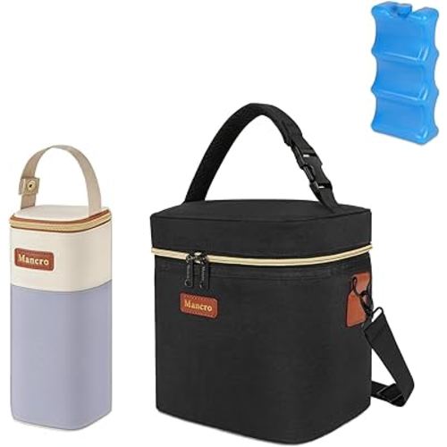 Mancro Breastmilk Cooler Bag with Ice Pack, Paired with a Insulated Baby Bottle Cooler Bag, Breast Milk Cooler Travel Bag Set for Nursing Mom Daycare