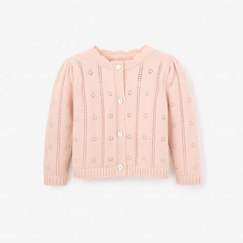 Pale Pink Pointelle Knit Baby Cardigan PINK / 3-6M