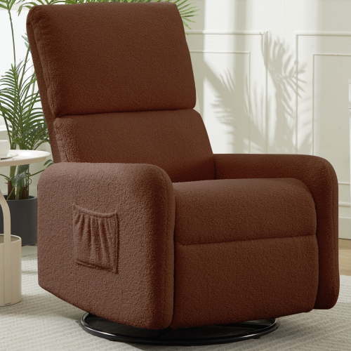 Korser 360 Swivel Glider Chair for Small Spaces, Sherpa with Side Pocket Rocking Chair for Living Room,Dark Brown