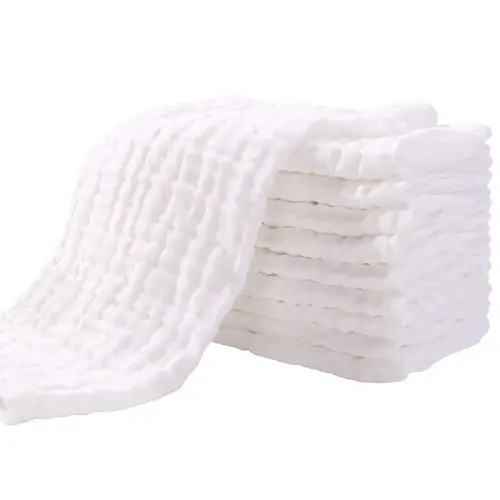 Yoofoss Muslin Burp Cloths for Baby 10 Pack 100% Organic Cotton Baby Washcloths for Boys Girls Large 20''X10'' Super Soft and Absorbent White
