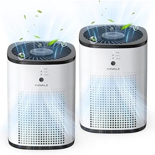 2 Pack CHIVALZ Air Purifiers for Bedroom with True HEPA Filter for Smoke, Dust, Pollen, Pet Dander, Small Air Purifiers for Home Bedroom, Quiet Air Cleaner with 24dB Sleep Mode, White & Black