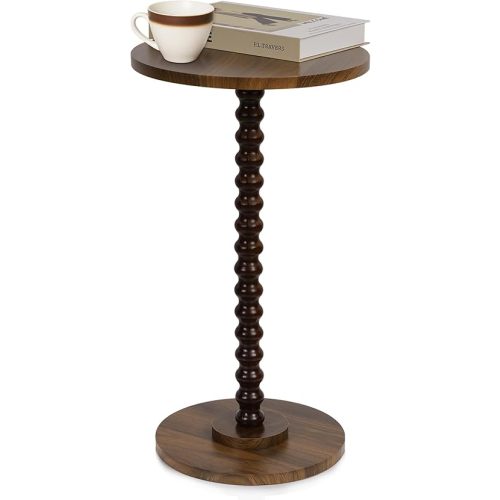 Round Side Table, Small End Table for Small Space, Modern Accent Table with Solid Wood Leg, Easy Assembly for Living Room, Bedroom, Corners, and Office (Rustic Brown)
