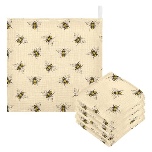 Bee Baby Washcloths Newborn Muslin Burp Cloths 3 Pack Soft Cotton Baby Face Bath Towel Drool Bibs for Infants, Girls and Boys 11.8 x 11.8 Inch
