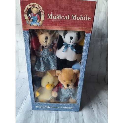 Vintage Blue Jean Teddy Bear Musical Mobile New Sealed