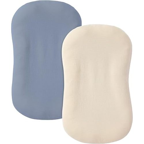 Muslin Baby Lounger Cover 2 Pack, 100% Cotton Infant Lounger Cover, Soft & Breathable Replacement Slipcover, Compatible with Snuggle Me Newborn Lounger (Tradewinds,Cream)