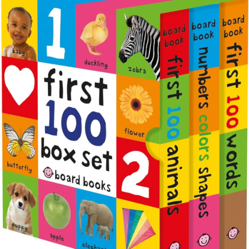 First 100 Board Book Box Set (3 books): First 100 Words, Numbers Colors Shapes, and First 100 Animals