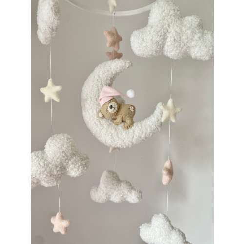 Pink Boucle Teddy Baby Mobile | Teddybear | Nursery Mobile | Crib Mobile | Baby Shower Gift