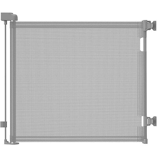 Retractable Baby Gate,Mesh Baby Gate or Mesh Dog Gate,33" Tall,Extends up to 55" Wide,Child Safety Gate for Doorways, Stairs, Hallways, Indoor/Outdoor（Grey,33"x55"