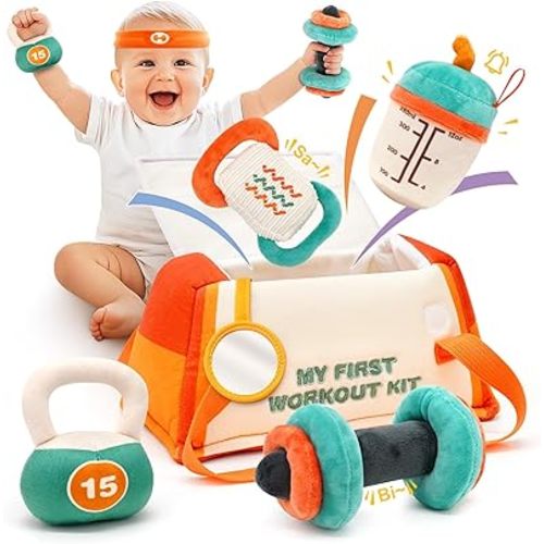 Baby Toys 0-12 Months, Workout Plush Toy with Rattle for 0-3-6 Month, Sensory Montessori Toys for Babies 6-12-18 Month, Baby Boys Girls Birthday Shower Gifts for 7 8 9 10 Month