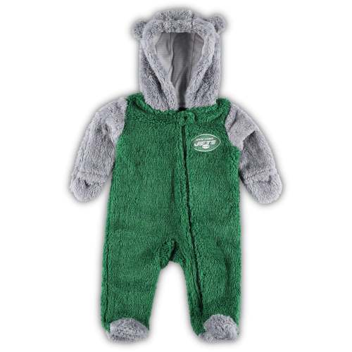Newborn & Infant Green/Gray New York Jets Game Nap Teddy Fleece Bunting Full-Zip Sleeper