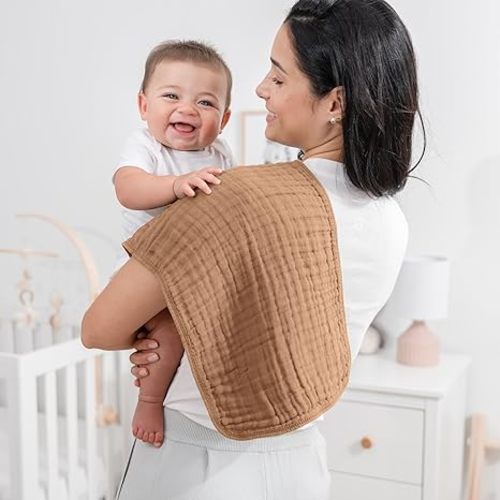 Comfy Cubs Muslin Burp Cloths 20" x 10", Pack of 10 - Large, 6-Layer, Ultra Absorbent 100% Cotton for Baby Drool and Messes - Soft, Safe & Gentle Baby Burp Cloths for Boys & Girls - Multi