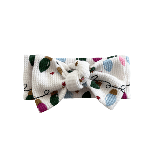 Organic Waffle Knot Bow, Pink Christmas Lights