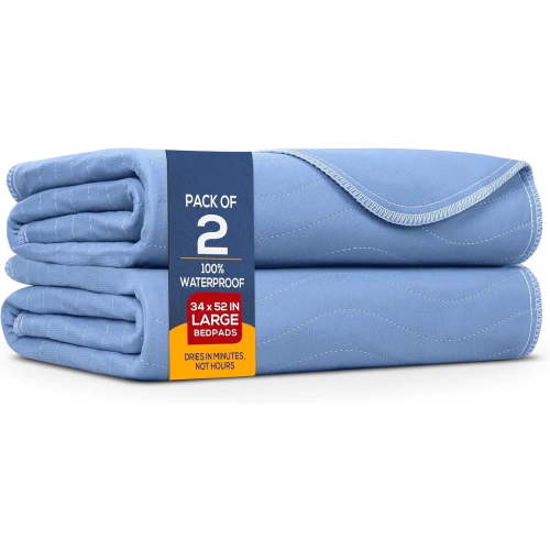 2 Pack 34” x 52” Extra Heavy Absorbency Washable Underpads, Waterproof Quick Drying Nursing Pads Incontinence Bed Pads, Reusable Washable Pee Pads for Dogs, Diaper Changing & Adults