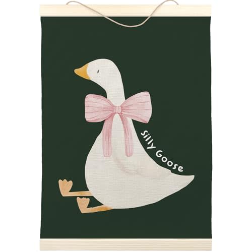 LKETW Silly Goose Wall Art Poster Hanger Frame 12x16 inch, Goose Decor, Goose Gifts, Cute Goose Wall Art for Room, Bow Goose Hanging Banner Decor for Dorm Bedroom, goose nursery decor