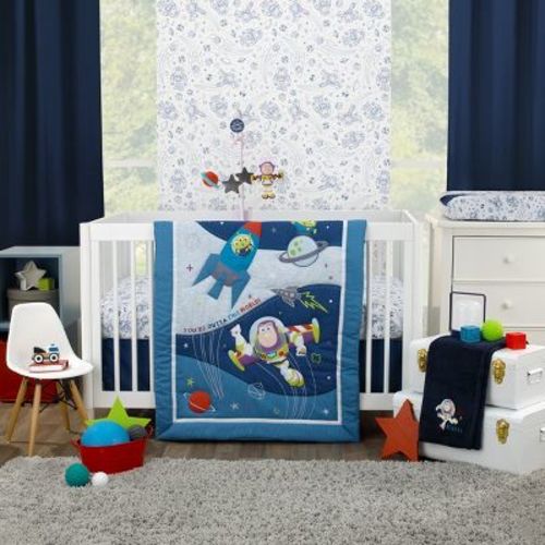 Disney Toy Story Outta This World Blue And Gray Buzz Lightyear 4 Piece Nursery Crib Bedding Set