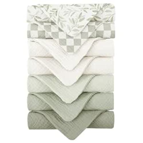 Konssy Baby Muslin Washcloths 7-Pack, 100% Cotton Baby Bath Washcloths, Soft & Absorbent Wash Cloths and Burp Cloths for Newborn Kids Girls & Boys, 11x11 inches