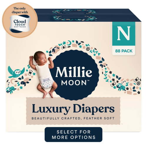Millie Moon Luxury Diapers, Size Newborn, 88 Count (Select for More Options)