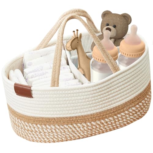 DECOMOMO Baby Caddy Organizer, Diaper Caddy Basket, Baskets for Baby Shower Gifts (Spiral Beige & White, Extra Large)