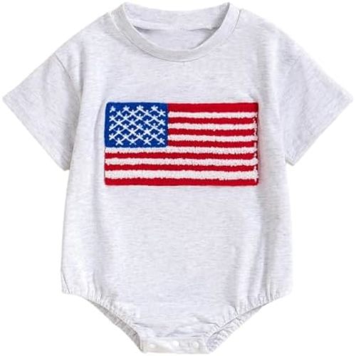 Baby Boy Girl 4th of July Outfit USA Flag Embroidery Romper Bodysuit Independence Day Summer Clothes