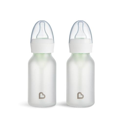 Munchkin Bond Silicone Coated Glass Baby Bottles - Anti-Colic Feeding System with Natural Feel Nipples, 4 Ounce, 2 Pack, White