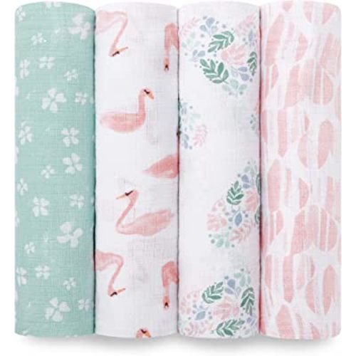 aden + anais Essentials Muslin Swaddle Blankets for Baby Girls and Boys, Newborn Receiving Blanket for Swaddling, 100% Cotton Baby Swaddle Wrap, 4 Pack, Floral, Briar Rose