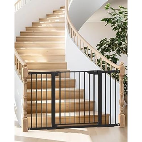 Mom's Choice Awards Winner-Cumbor 29.7"-51.5" Baby Gate Extra Wide, Safety Dog Gate for Stairs, Easy Walk Thru Auto Close Pet Gates for The House, Doorways, Child Gate Includes 4 Wall Cups, Black