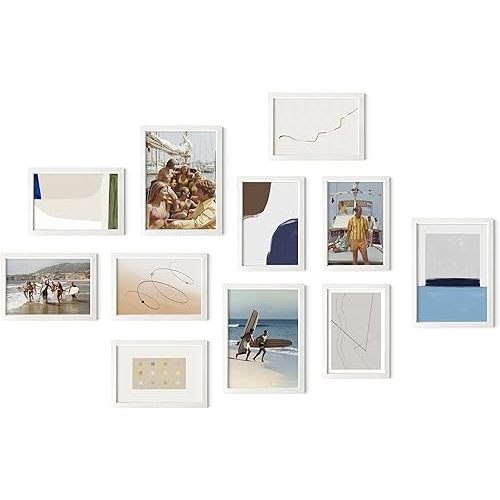 HAUS AND HUES White Oak Wood Gallery Wall Tabletop Frames Made with Real American Oak and Shatter-free Plexiglass - Set of 11 (Eight 4x6, Three 5x7, Framed White)