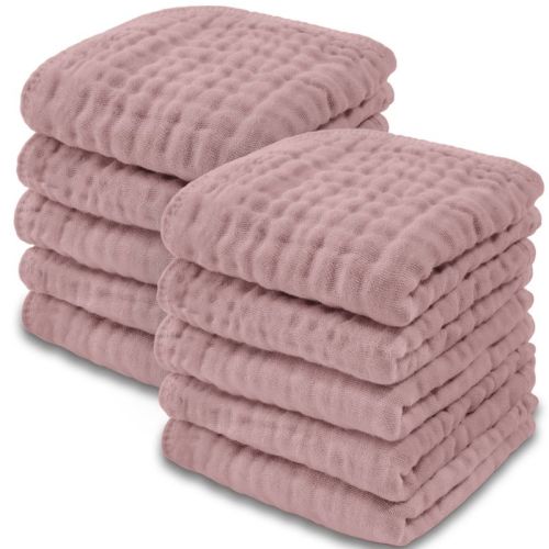 Baby Washcloths Muslin Cotton, Large 10”x10” by Comfy Cubs, Color: Mauve, Size: pack of 10