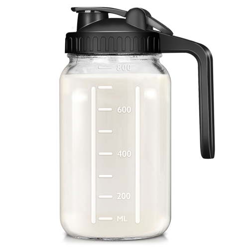 32oz Glass Pitchers with Handle and Lid,Breast Milk Pitcher, Wide Mouth Mason Jar Pitcher, Leak Proof Drink Pitcher Water Pitcher, for Breastmilk, Water, Juice, Milk, Tea, Iced Coffee, 1 Pack