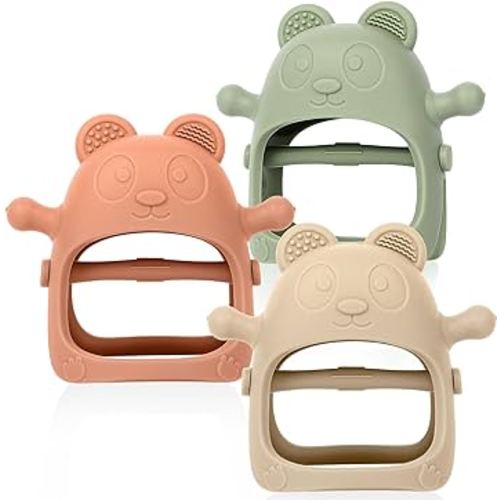3 Pack Baby Teething Toys 3 Months+, Silicone Teething Mitten for Babies Anti Drop Wrist Hand Teether, Baby Chew Toys for Sucking Needs