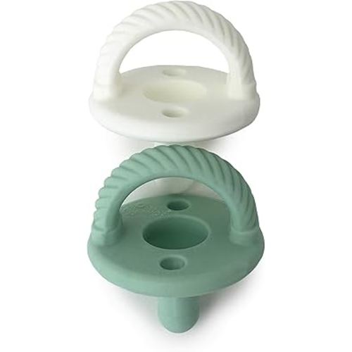 Itzy Ritzy Silicone Pacifiers for Newborn - Sweetie Soother Pacifiers Feature Collapsible Handle & Two Air Holes for Added Safety; For Ages Newborn and Up, Set of 2 in Mint & White