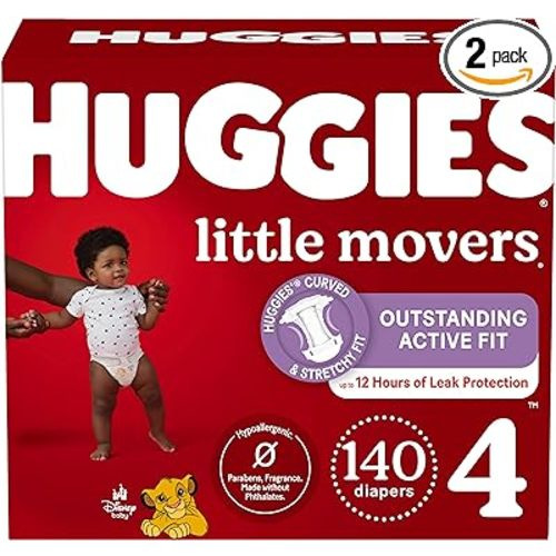 Huggies Size 4 Diapers, Little Movers Baby Diapers, Size 4 (22-37 lbs), 140 Ct (2 Packs of 70)
