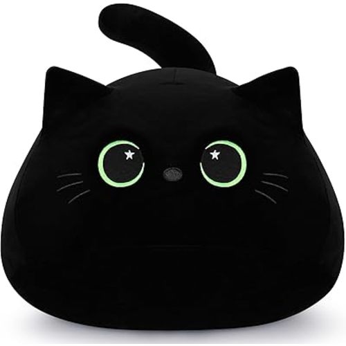19'' Black Cat Plush Toy- Giant Black Cat Stuffed Animal, Large Black Cat Plushie Kawaii PlushiesGreen Star Eyes Cat Plush Pillow, Black Cat Decor Plush Toys Plushie Christmas Birthday Gift for Kids
