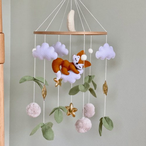 Sleeping Fox Felt Baby Crib Mobile | Woodland Crib Mobile | Nursery Decor | Fox Crib Mobile | Baby Mobile for Girl or Boy | Baby Shower Gift